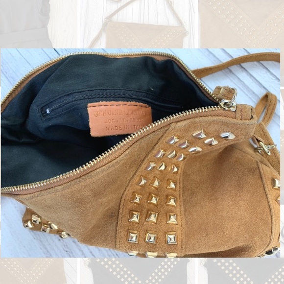 IBIZA Rockstar Suede Crossbody Bag Tan Gold Studs - Picture 4 of 7